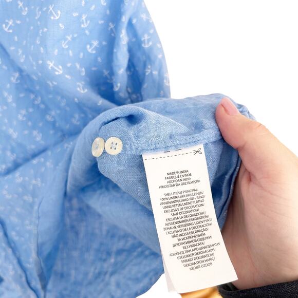 Polo Ralph Lauren Blue Linen Anchor Print Long Sleeve Button Down Sz XXL - Picture 4 of 5